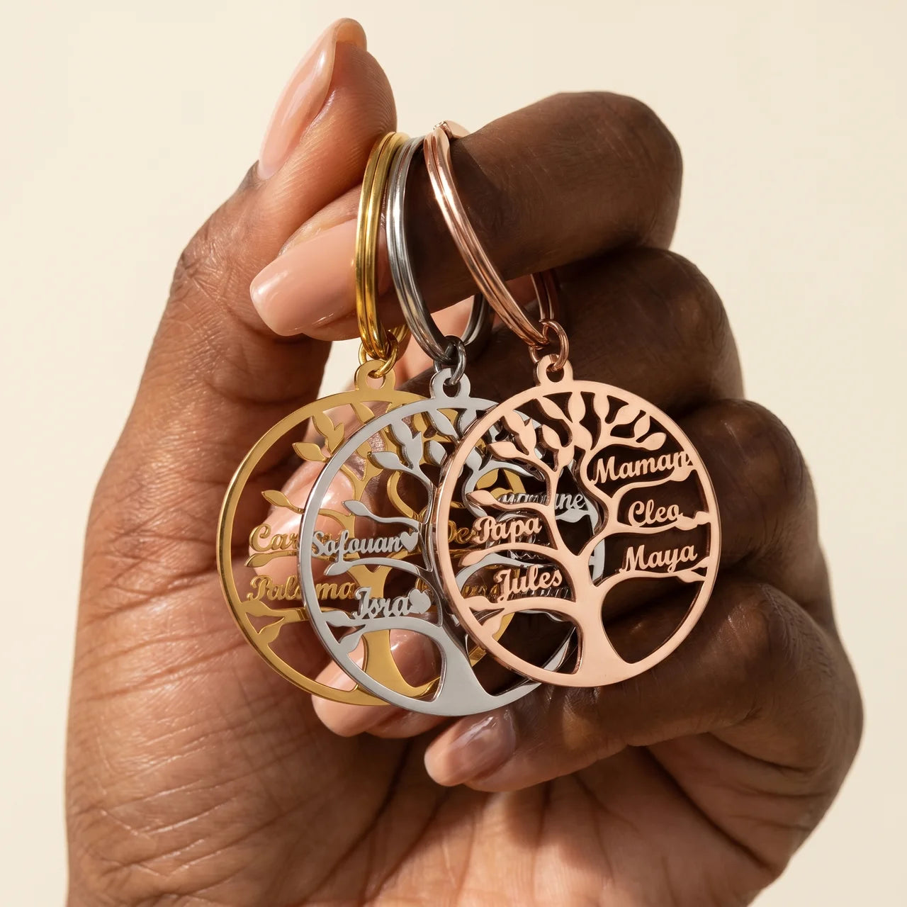 PORTE-CLÉS ARBRE DE VIE JUSQU'À 9 PRÉNOMS